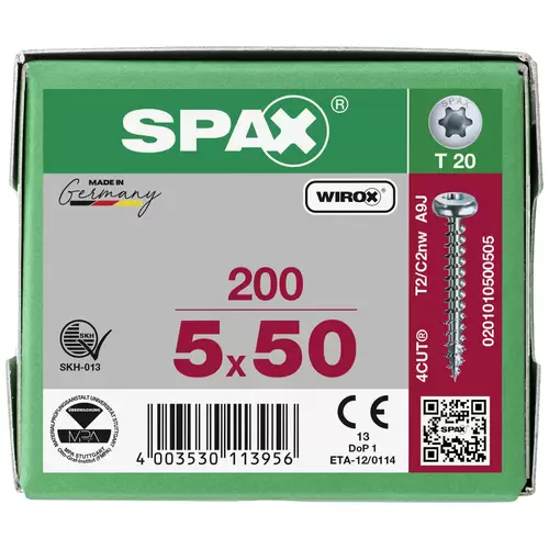 SPAX 0201010500505 Holzschraube 5mm 50mm T-STAR plus Stahl WIROX 200St. SPAX 0201010500505 Holzschraube 5mm 50mm T-STAR plus Stahl WIROX 200St.