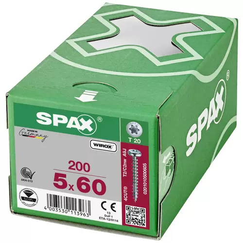 SPAX 0201010500605 Holzschraube 5 mm 60 mm T-STAR plus Stahl WIROX 200 St. SPAX 0201010500605 Holzschraube 5 mm 60 mm T-STAR plus Stahl WIROX 200 St.