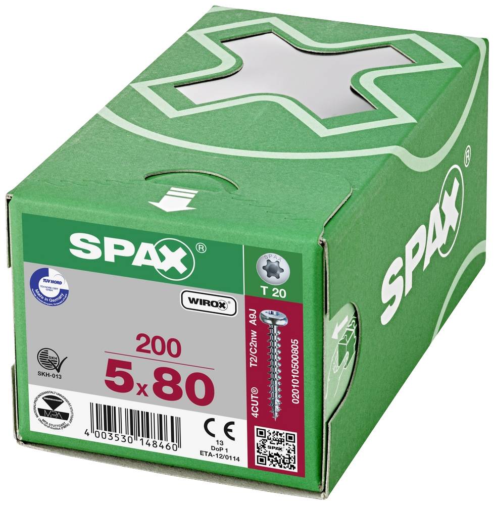 SPAX 0201010500805 Holzschraube 5mm 80mm T-STAR plus Stahl WIROX 200St.