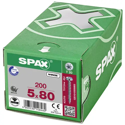 SPAX 0201010500805 Holzschraube 5mm 80mm T-STAR plus Stahl WIROX 200St. SPAX 0201010500805 Holzschraube 5mm 80mm T-STAR plus Stahl WIROX 200St.