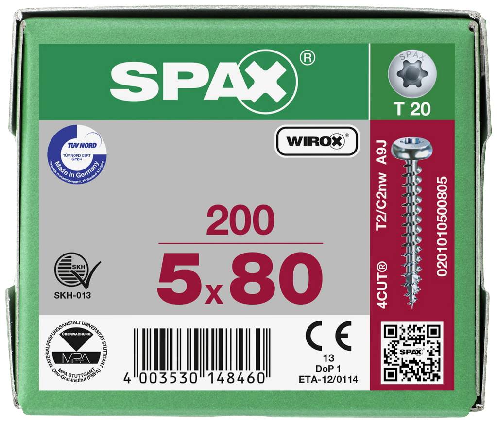 SPAX 0201010500805 Holzschraube 5mm 80mm T-STAR plus Stahl WIROX 200St.