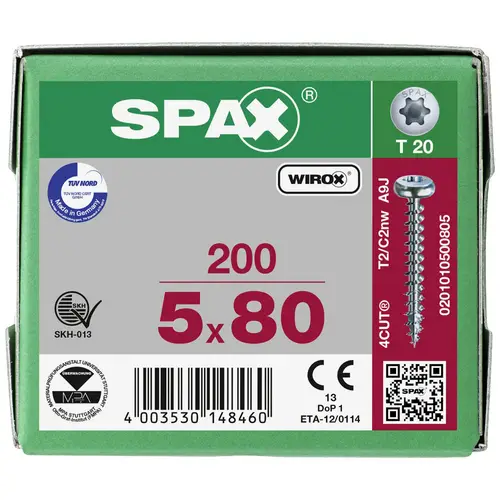 SPAX 0201010500805 Holzschraube 5mm 80mm T-STAR plus Stahl WIROX 200St. SPAX 0201010500805 Holzschraube 5mm 80mm T-STAR plus Stahl WIROX 200St.