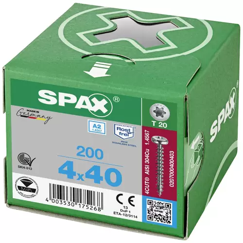 SPAX 0207000400403 Holzschraube 4mm 40mm T-STAR plus Edelstahl A2 200St. SPAX 0207000400403 Holzschraube 4mm 40mm T-STAR plus Edelstahl A2 200St.