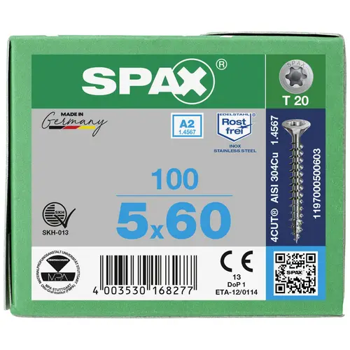 SPAX 1197000500603 Holzschraube 5mm 60mm T-STAR plus Edelstahl A2 100St. SPAX 1197000500603 Holzschraube 5mm 60mm T-STAR plus Edelstahl A2 100St.