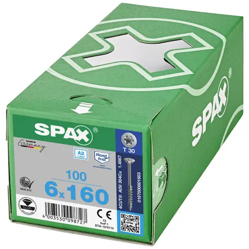 SPAX 0197000601603 Holzschraube 6mm 160mm T-STAR plus Edelstahl A2 100St. SPAX 0197000601603 Holzschraube 6mm 160mm T-STAR plus Edelstahl A2 100St.