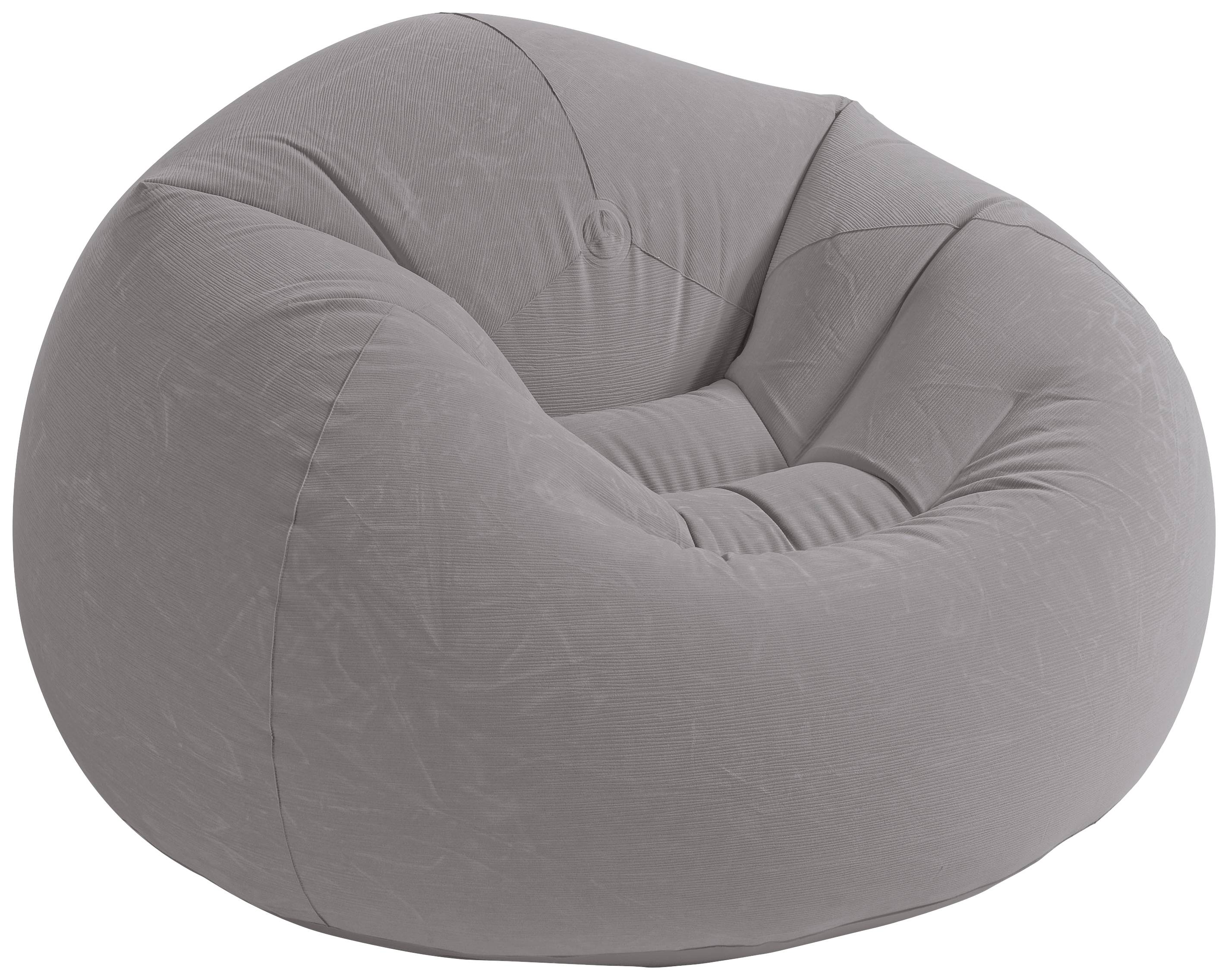 Grauer, aufblasbarer Sessel im Lounge-Stil mit weicher, runder Form und Textur, geeignet für gemütliche Sitzgelegenheiten im Innenbereich.