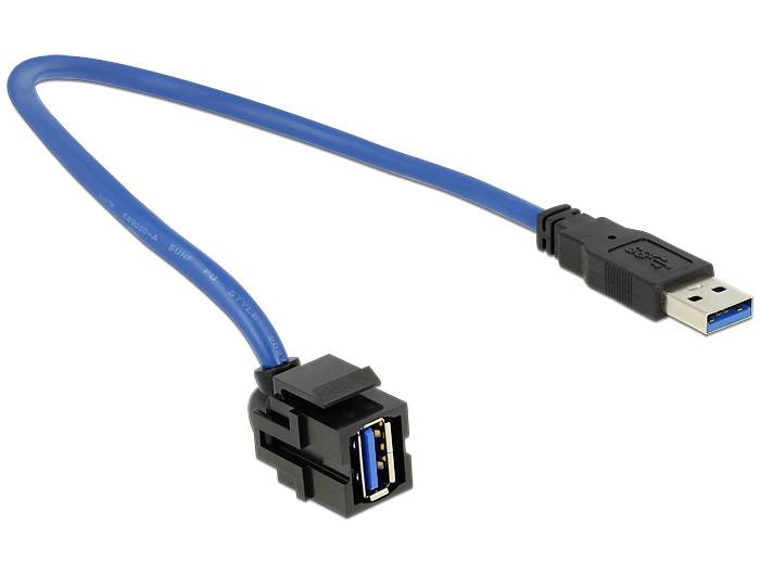 Blaues USB 3.0-Verlängerungskabel mit männlichem und weiblichem Anschluss, verwendet zur Verbindung von Geräten für schnelleren Datentransfer.