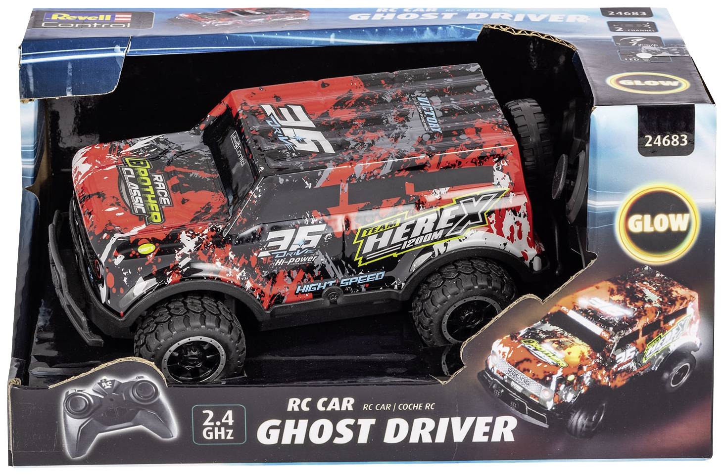 Revell Control 24683 Ghost Driver 1:22 RC Einsteiger Modellauto Elektro Straßenmodell mit Lichteffe