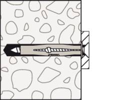 Illustration zeigt eine Schraube, die in einem rauen Material befestigt ist, verdeutlicht durch schraffierte und gepunktete Linien.