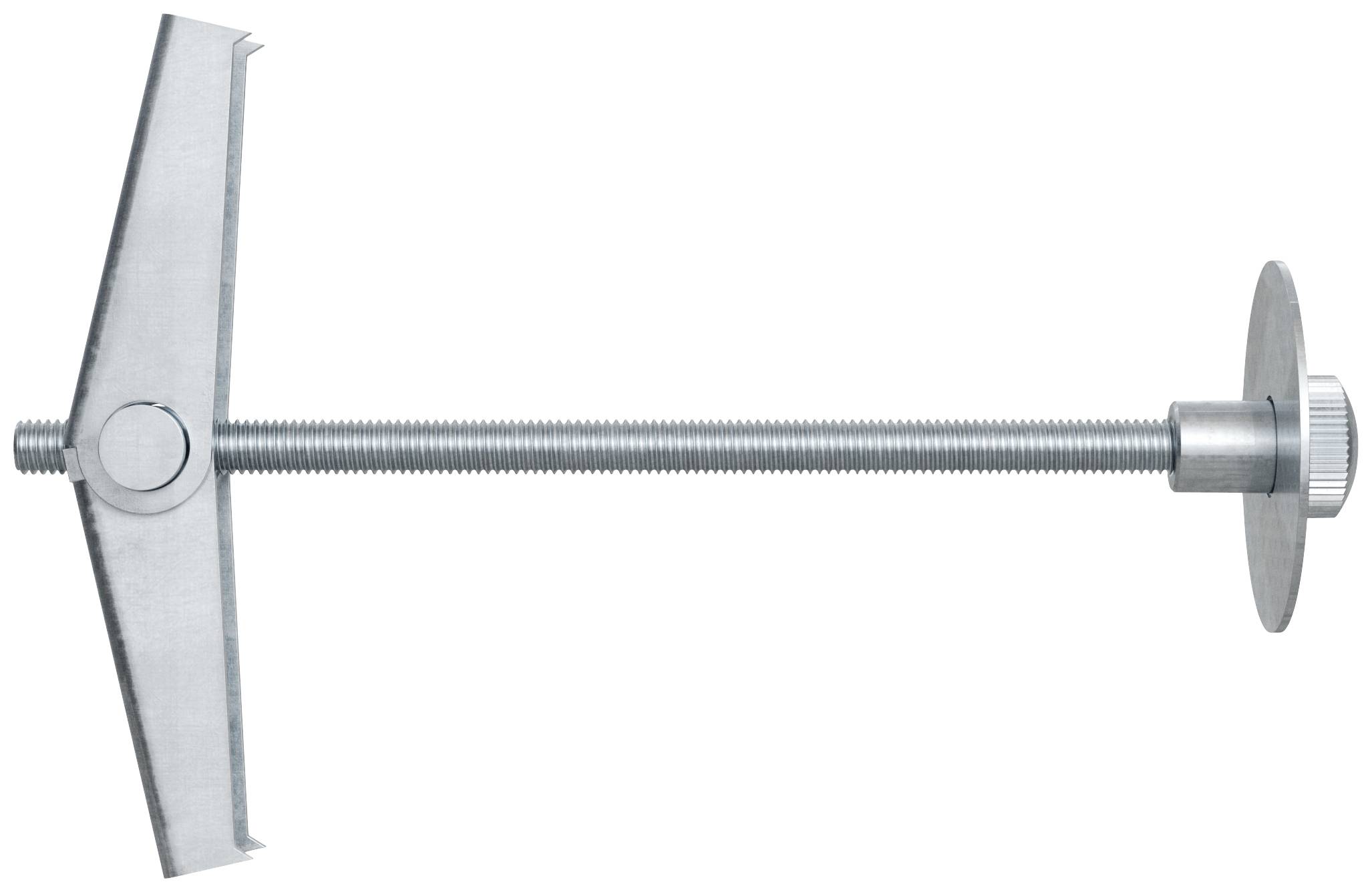 Dübel mit Flügelspannmechanismus und Schraubgewinde für stabile Befestigung in Hohlräumen wie Gipskartonwänden.