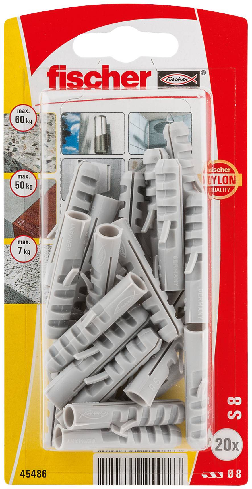 Grauer Dübel mit Lamellenstruktur und zwei seitlichen Flügeln zur Fixierung in der Wand. Verwendet für stabile Schraubverbindungen.
