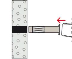 Diagramm zeigt einen Pfeil, der auf ein Werkzeug zeigt, das in eine mit Punkten versehene Wand eingeführt wird.