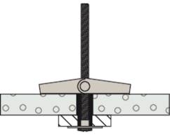 Diagramm zeigt eine Schraube mit Mutter, die zwei punktierte Platten verbindet.