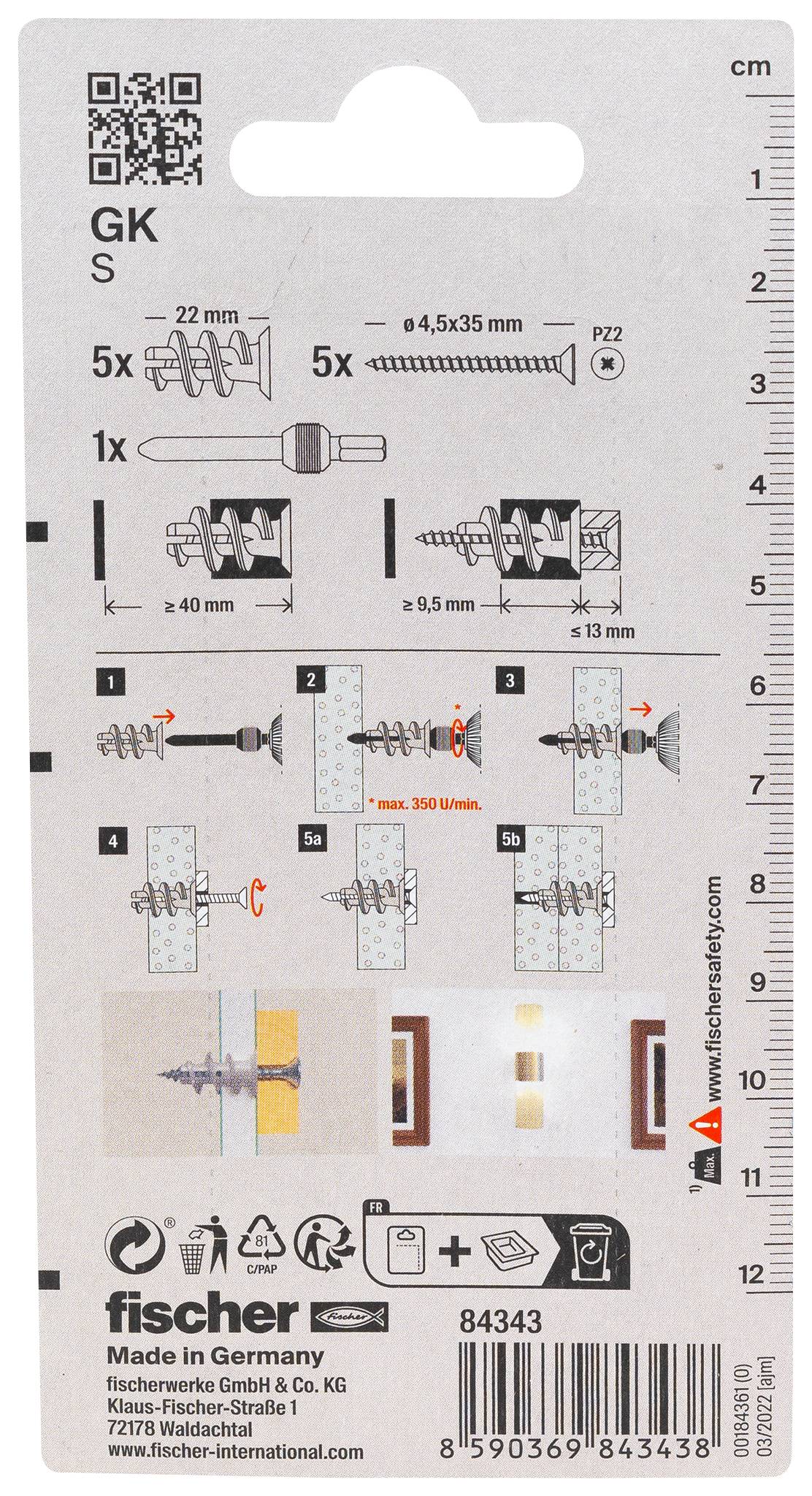 Fischer 084343 GK S K NV Gipskartondübel 1 Set