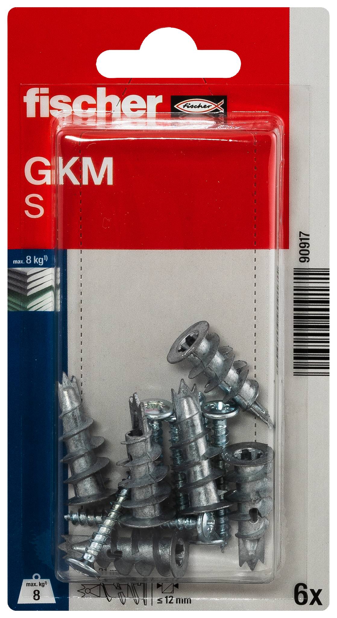 Ein Metall-Dübel mit spiralförmigem Gewinde und scharfer Spitze zur Befestigung von Gegenständen in Wänden oder anderen Oberflächen.