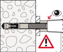 Diagramm zeigt die korrekte Installation eines Ankers in einer Wand. Eine Schraube wird in einem Dübel mit Vorspannung eingesetzt.