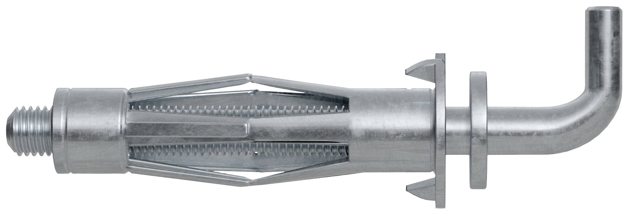 Metallhohlraumdübel mit Haken, zur stabilen Befestigung in Gipskartonwänden oder Hohlräumen.