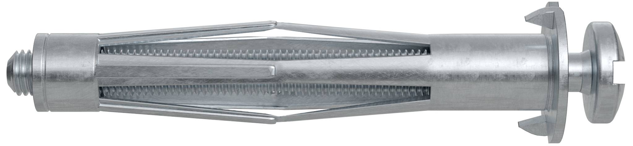 Metallspreizdübel für Wandanwendungen, mit gerändeltem Schaft und Schraube, zur festen Verankerung in hohlen oder massiven Materialien.