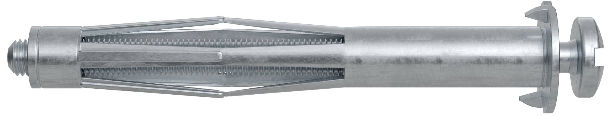 Metall-Dübel mit einziehbaren Flügeln, die für stabilen Halt in Wänden sorgen, insbesondere bei Hohlräumen.