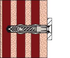 Ein Querschnitt einer Mauer mit einem montierten Dübel, der durch das Mauerwerk verläuft und sich darin verankert.