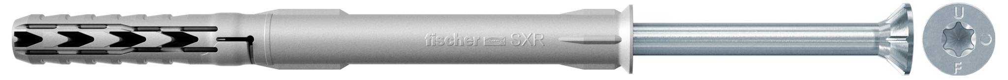 Dargestellt ist ein Spreizdübel mit Schraube. Der Dübel besteht aus Kunststoff und die Schraube aus Metall. Sie werden oft für Wandbefestigungen verwendet.