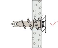 Darstellung einer Schraubverbindung mit Dübel in einer Wand. Schraube wird durch Dübel fixiert. Geeignet für Befestigung in Gipskarton.