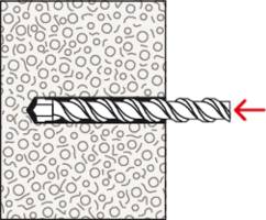 Illustration eines Bohrerbits, das in eine gemusterte Oberfläche eindringt, mit rotem Pfeil, der die Bohrtiefe anzeigt.