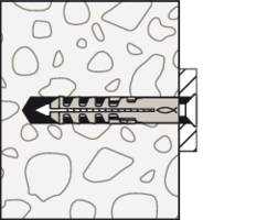 Ein Pfeildiagramm zeigt einen Pfeil, der durchlässiges Material durchdringt und auf eine Barriere trifft. Dies veranschaulicht einen Flussfilterprozess.