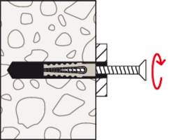 Illustration eines Spreizdübels in einer Wand, der durch eine eingedrehte Schraube gespreizt wird.