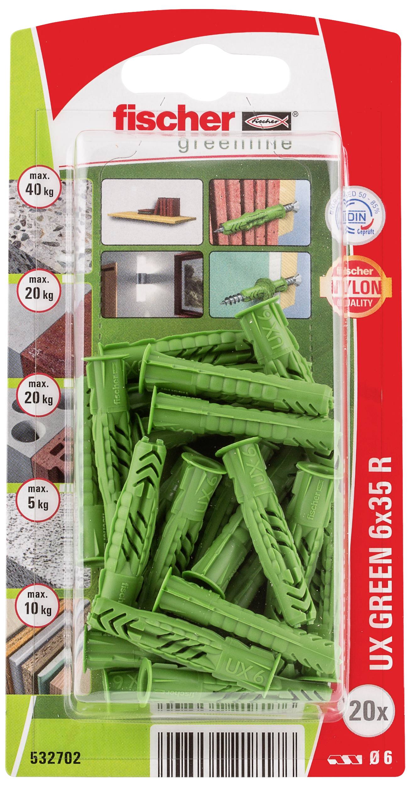 Fischer 532702 UX Green 6 x 35 R K NV Universaldübel 35mm 6mm 1 Set