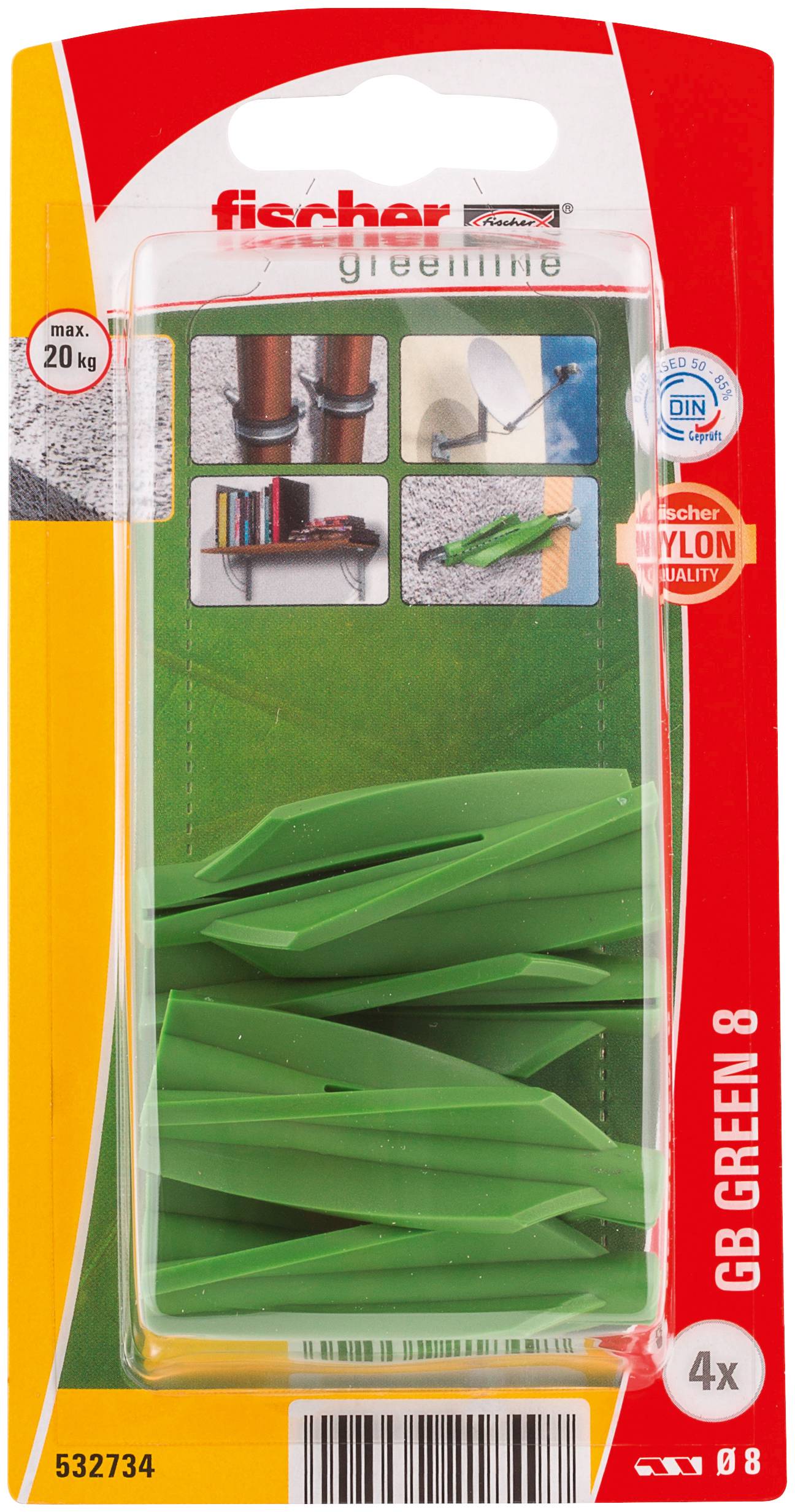 Grüner Kunststoffdübel mit spiralartigem Design, verwendet als Verankerungselement in Baumaterialien für stabile Befestigungen.