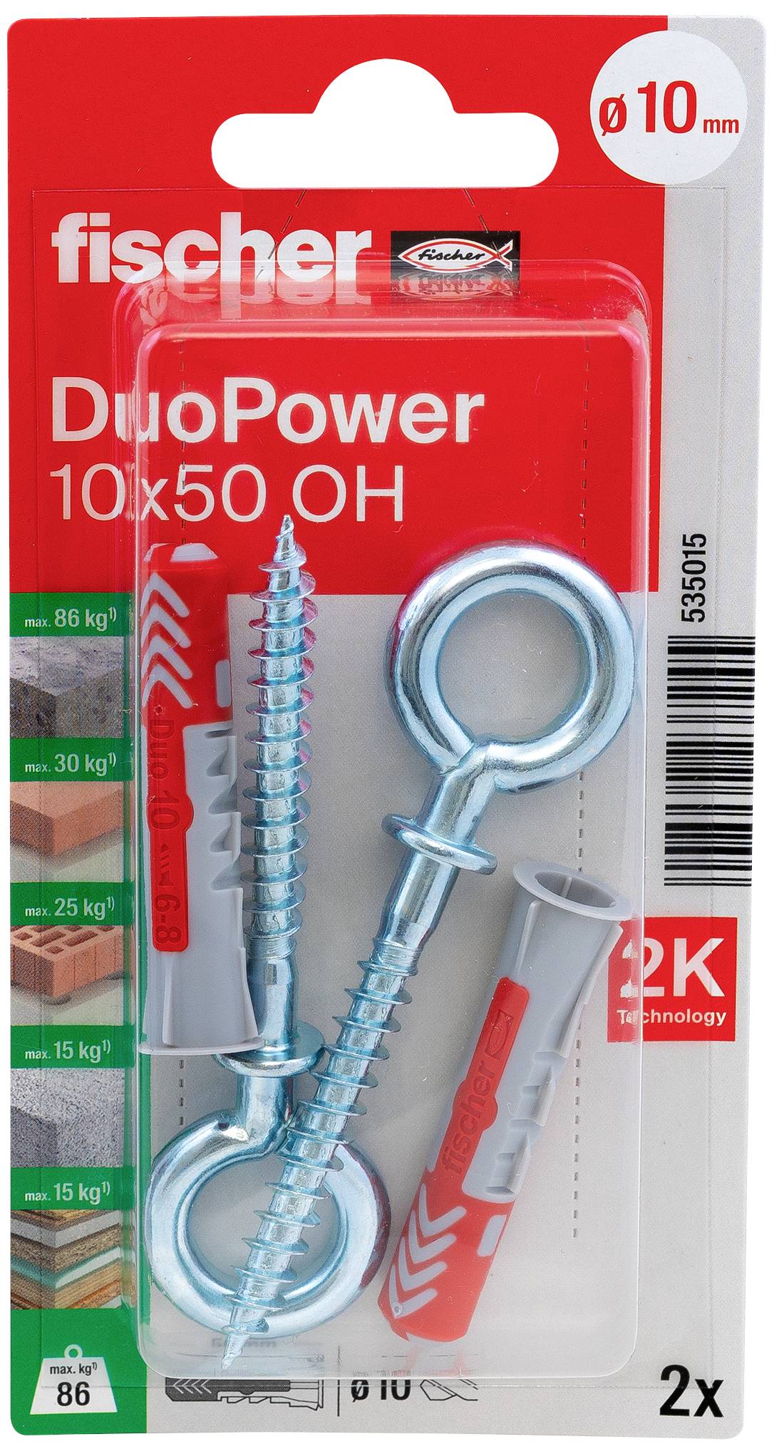 Fischer DuoPower 10x50 OH Dübel und Schrauben Set für verschiedene Materialien, inklusive Montagetipps.