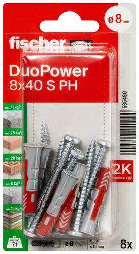 Fischer 535480 DuoPower 8 x 40 S PH K NV Dübel 40 mm 8 mm 1 Set