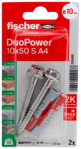 Fischer 535488 DuoPower 10 x 50 S A4 K NV Dübelset 50 mm 10 mm 1 Set