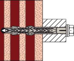 Diagramm einer Bohrmaschine in Aktion: Ein Bohrer durchdringt verschiedene Schichten von Materialien in einem Schnittansicht.