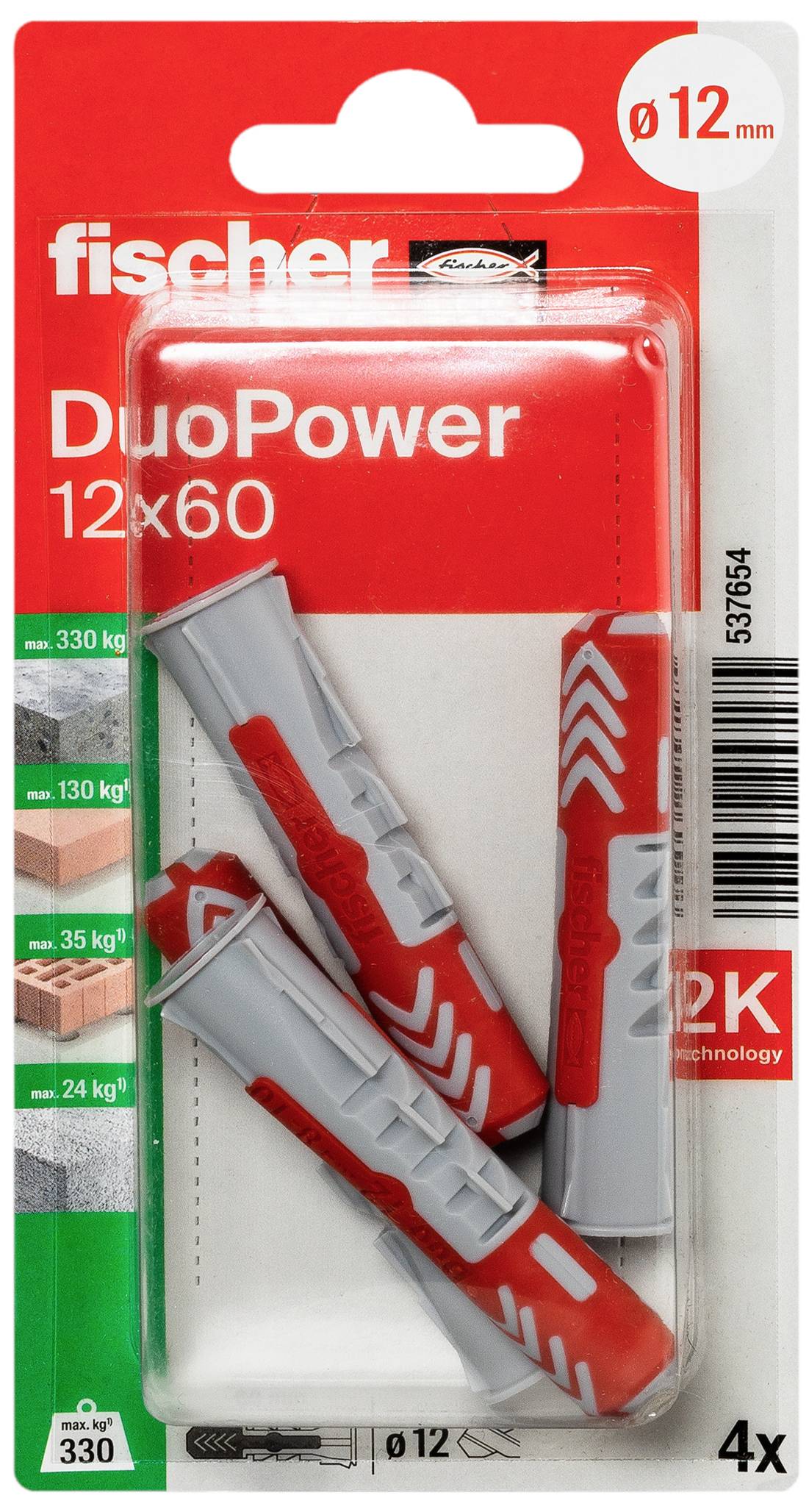 Fischer 537654 DuoPower 12 x 60 K NV Dübel 60mm 12mm 1 Set