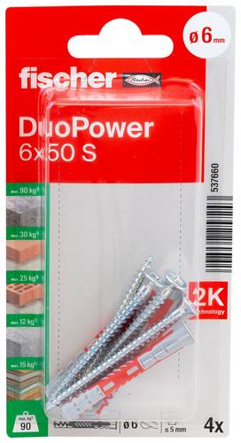 Fischer 537660 DuoPower 6 x 50 S K NV Dübelset 50 mm 6 mm 1 Set