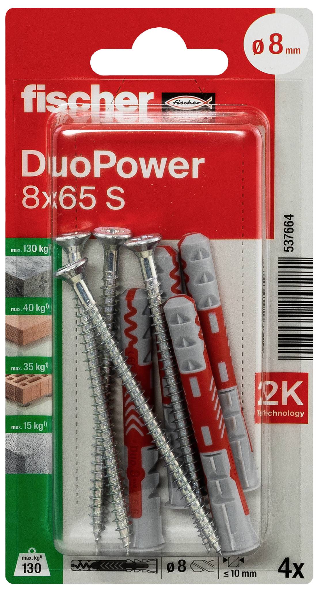 Fischer 537664 DuoPower 8 x 65 S K NV Dübelset 65mm 8mm 1 Set