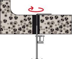 Querschnitt einer Wandmontage mit rotierbarem Dichtungsmechanismus; zeigt Befestigung im Bauwesen.