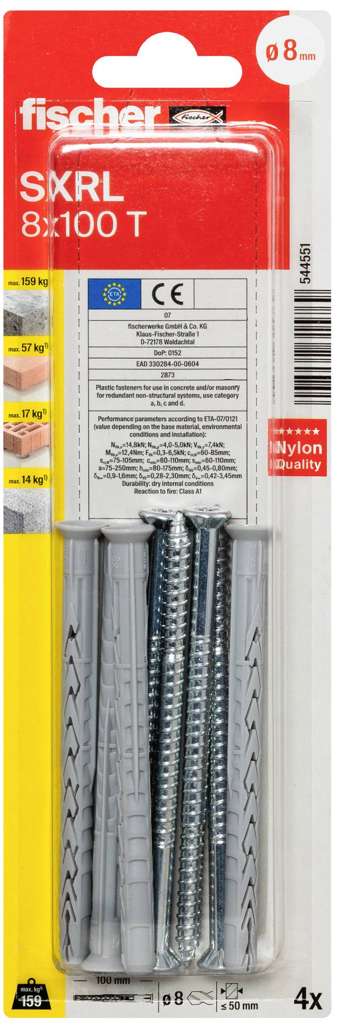 Fischer 544551 SXRL 8 x 100 T K NV Langschaftdübel 100mm 1 Set