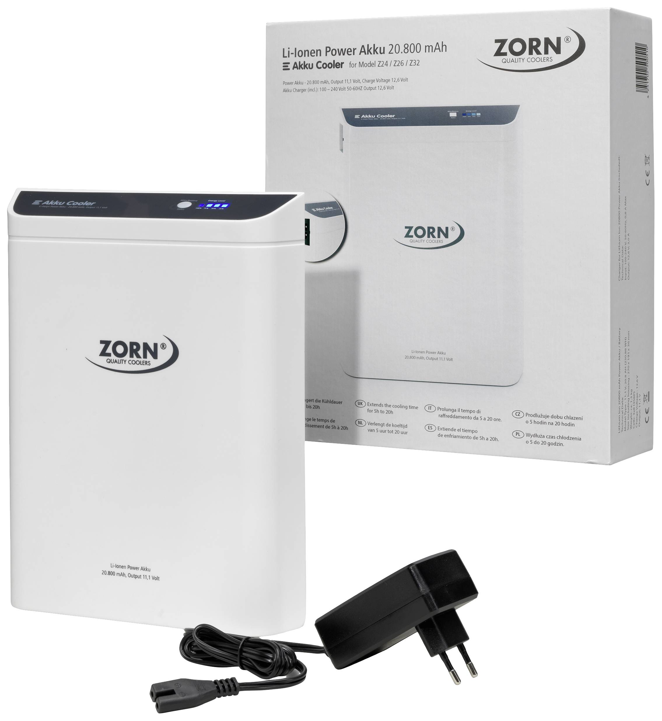 ZORN Cooler Z 32 LNP 20,8Ah Akku-Kühlbox & Heizbox EEK: D (A - G) Thermoelektrisch 12 V, 230V DC/AC Schwarz/Weiß 29l max. 20°C