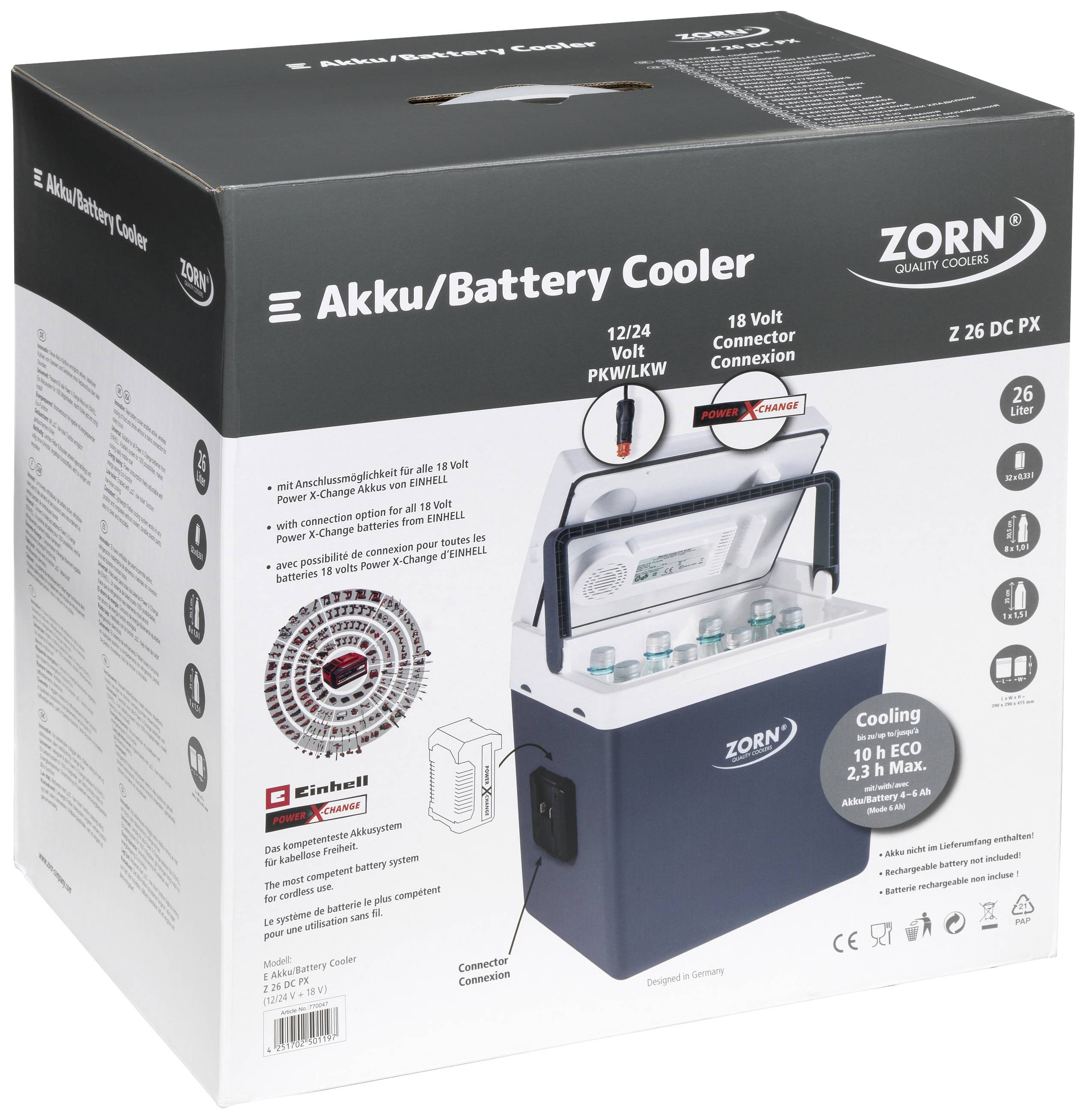 ZORN Z 26 DC PX 12/24V Akku-Kühlbox Thermoelektrisch 12 V, 18 V, 24V Grau 25l Kühlfunktion: Delta T: bis zu 17°C unter