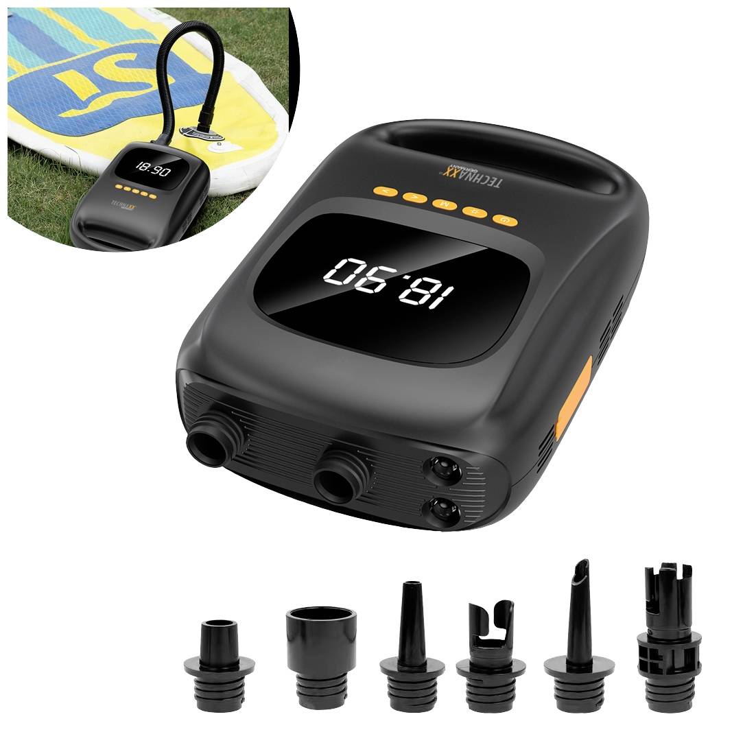 Technaxx 5112 Akku-Kompressor TX-266 mit Powerbank-Funktion, 12 V Adapter zum Betrieb per Kabel