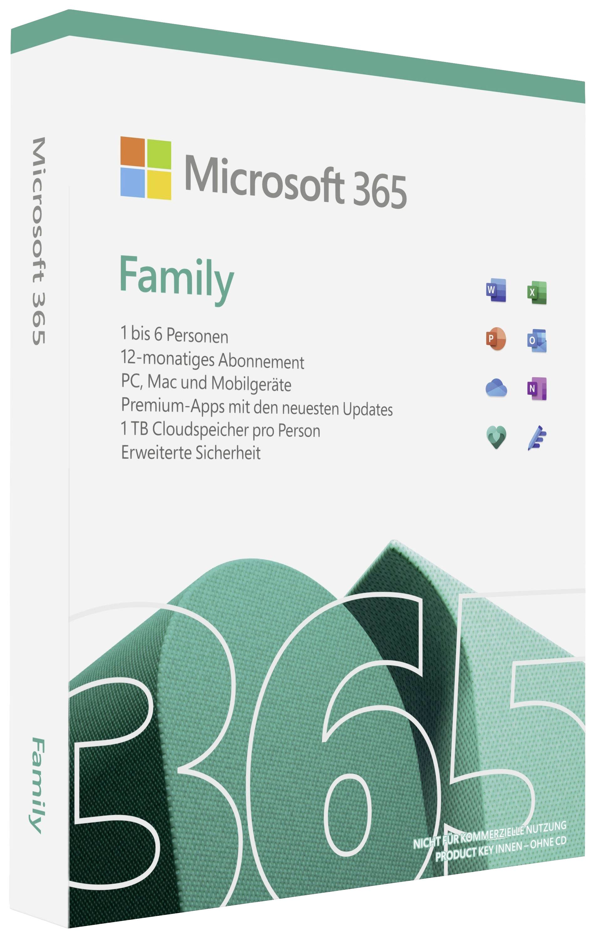 Microsoft Office 365 Family Vollversion, 6 Lizenzen Android, iOS, Mac, Windows Office-Paket