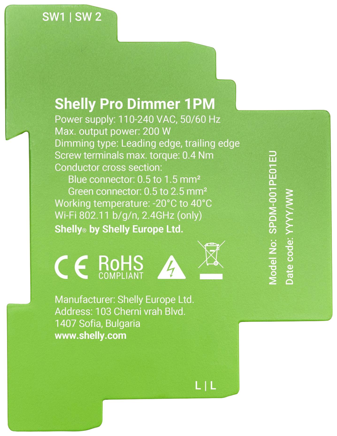 Shelly Pro Dimmer 1PM Hutschienenrelais Bluetooth, Wi-Fi