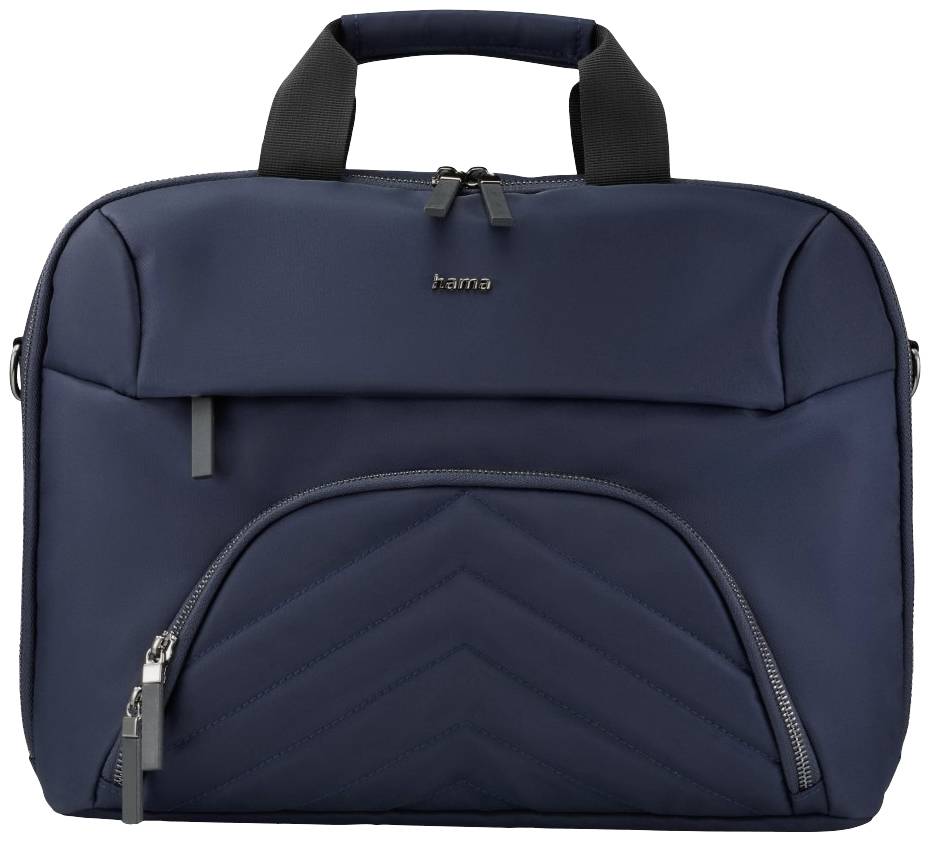 Dunkelblaue Laptoptasche mit schwarzen Griffen und Reißverschlüssen, ideal für den sicheren Transport von Laptops und Zubehör.