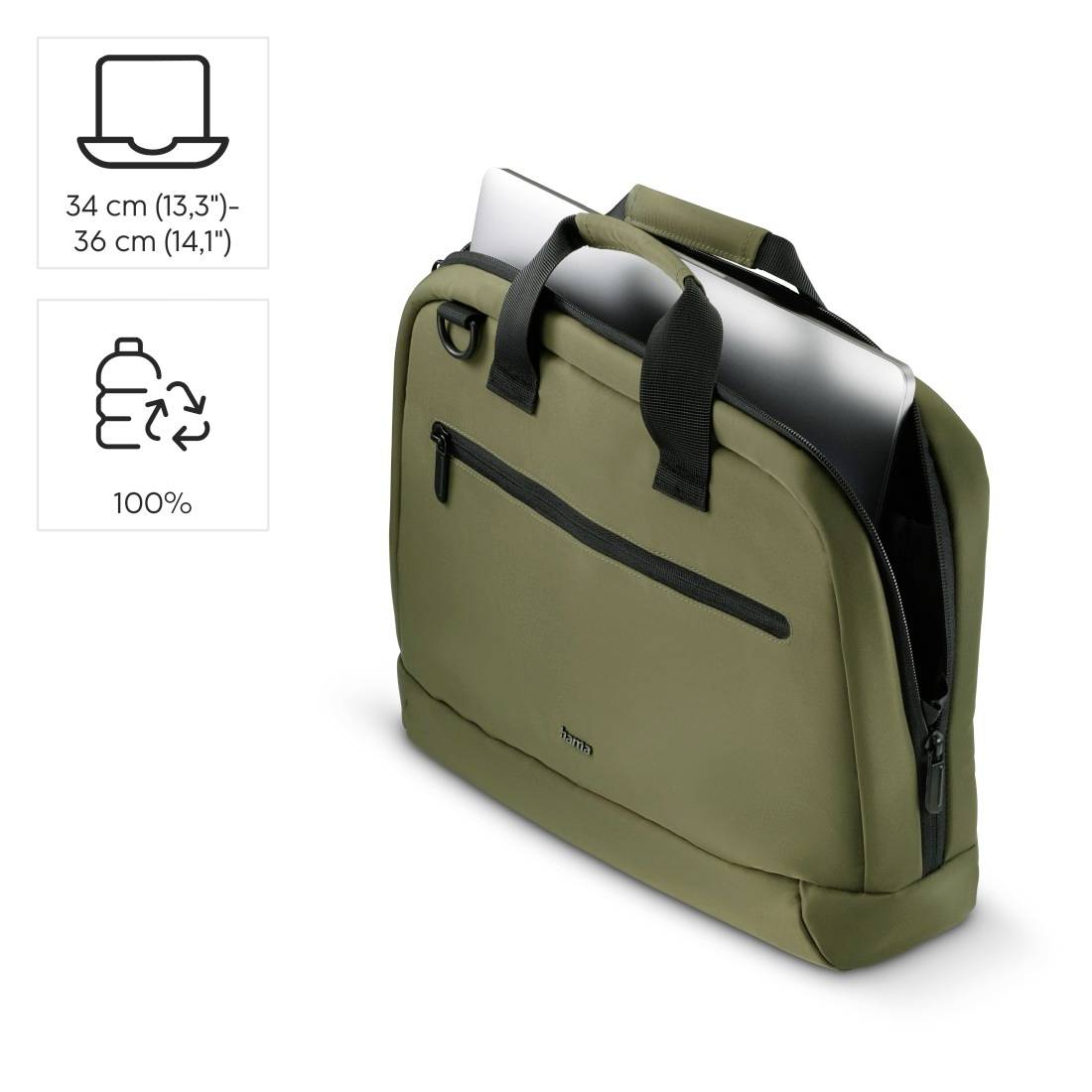 Olivegrüne Laptoptasche mit Reißverschluss, geeignet für 34 cm (13,3