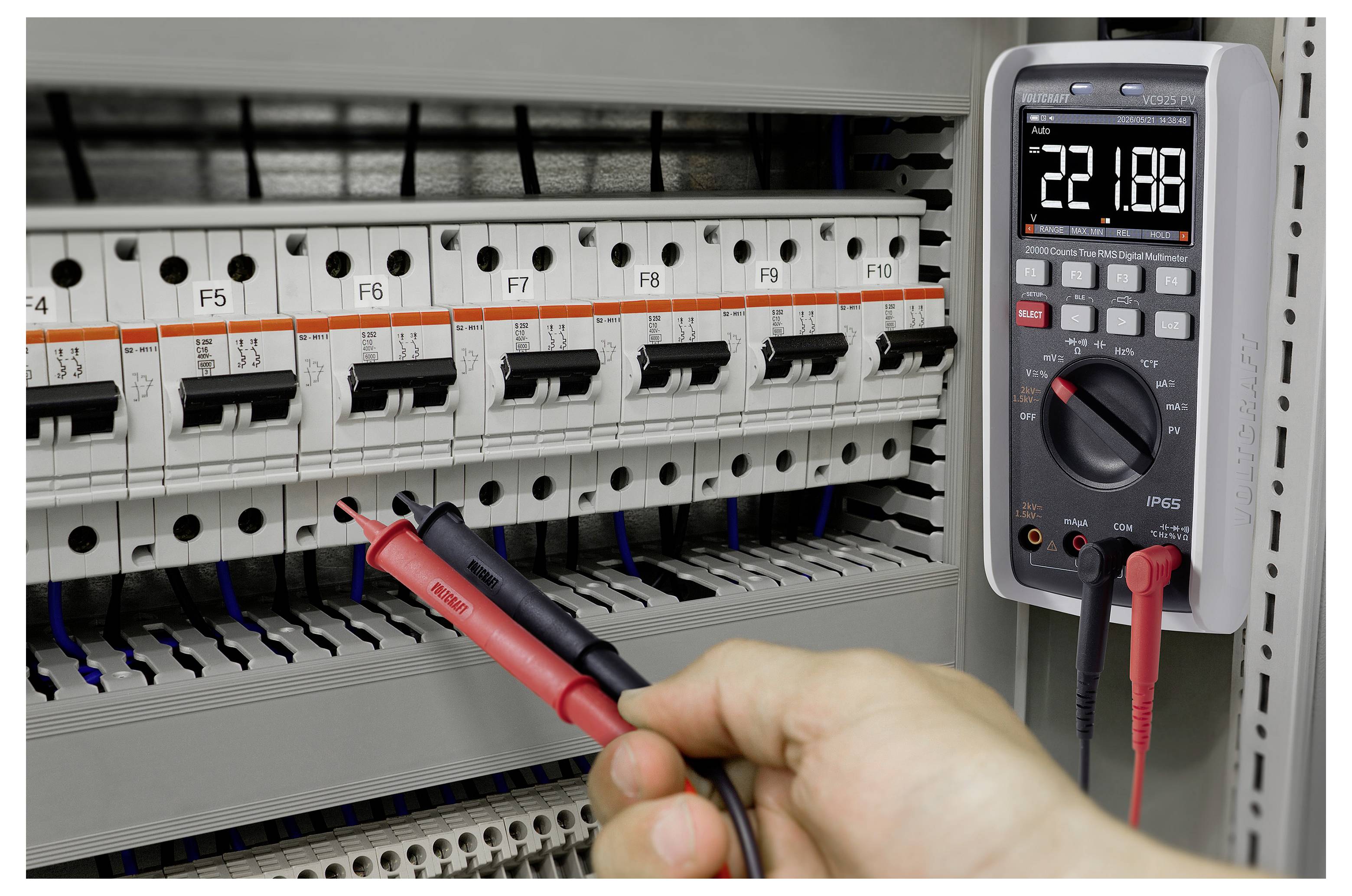 VOLTCRAFT VC925 PV Photovoltaik-Multimeter TRMS LoZ CAT III 1500 V, CAT IV 1000V Bluetooth® integrierte Magnethalterung Tasche
