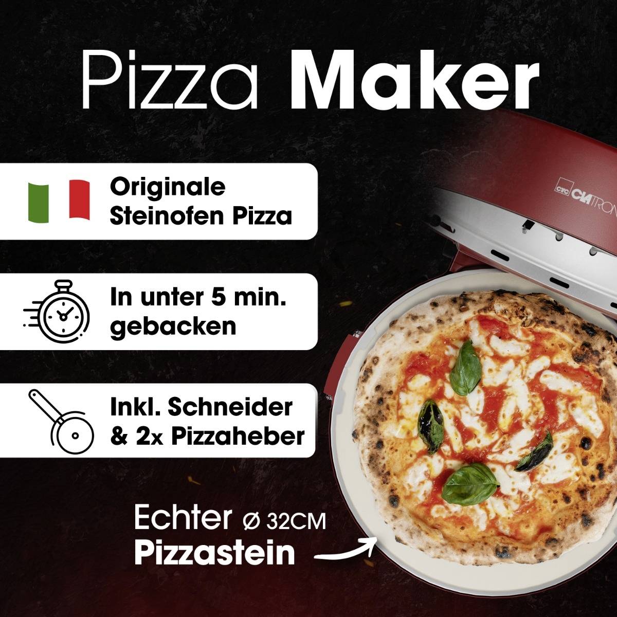Clatronic PM 3787 Pizzamaker rot Pizzabäcker