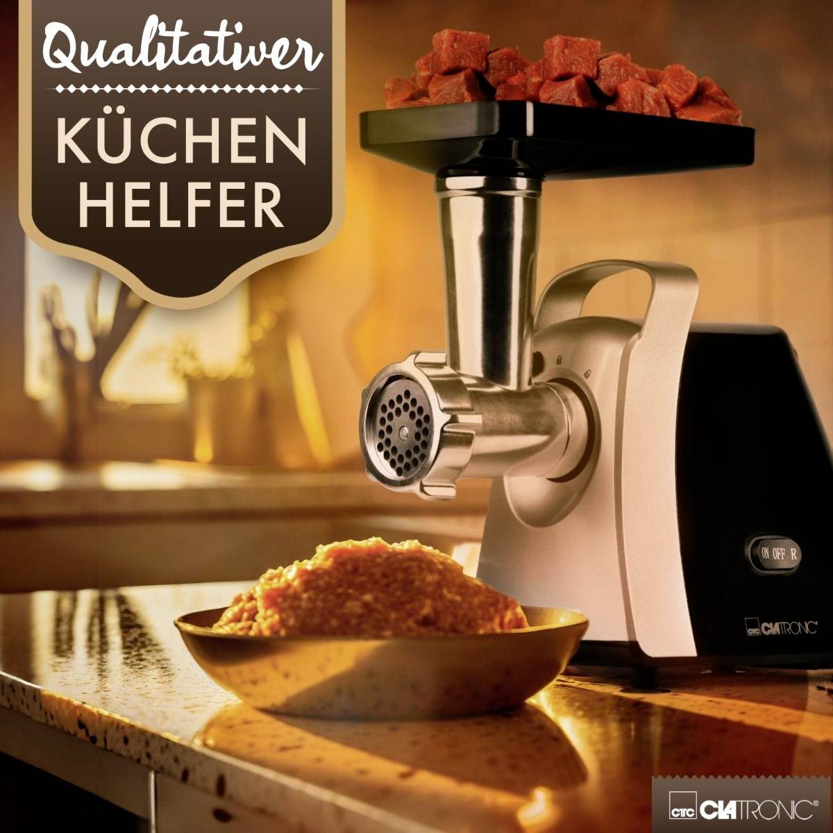 Clatronic FW 3803 264001 Fleischwolf 1000 W Schwarz, Silber